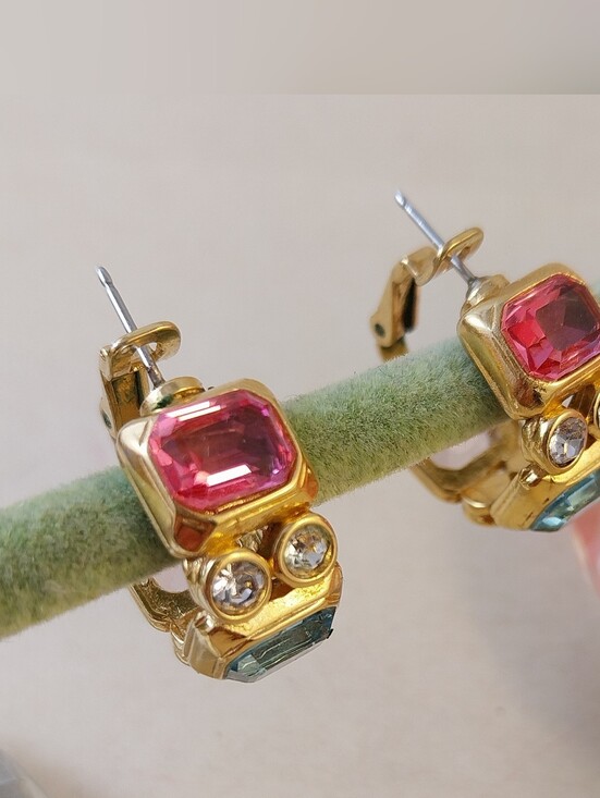 Nina Ricci Jewelry - Nina Ricci Gold-Tone Earrings with Pink & Blue Stones